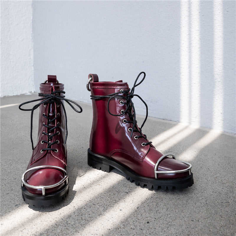 Description: Aamu Handmade Leather Lace Up Boots are all about attention to the finer details hand crafted perfect for winter with a plush lining. These ‘Aamu' ankle Lace Up Boots are crafted beautiful leather and have amazing metal detail on the top of the toes. Wear them casually with jeans or dresses.