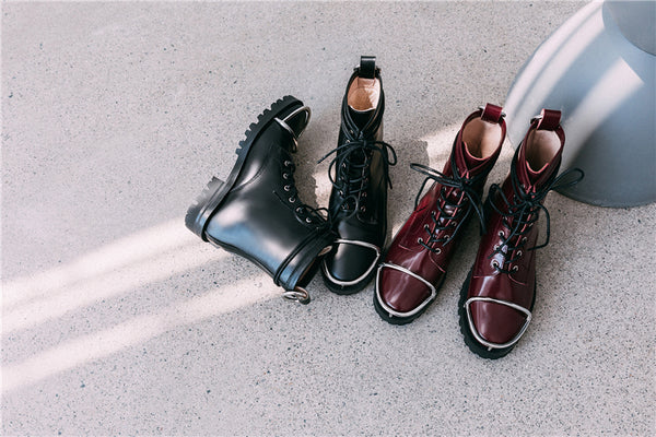 Description: Aamu Handmade Leather Lace Up Boots are all about attention to the finer details hand crafted perfect for winter with a plush lining. These ‘Aamu' ankle Lace Up Boots are crafted beautiful leather and have amazing metal detail on the top of the toes. Wear them casually with jeans or dresses.