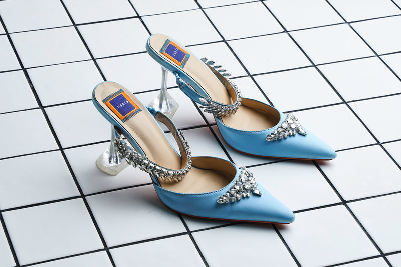 blue clear heel crystal shoes Fashion shoes