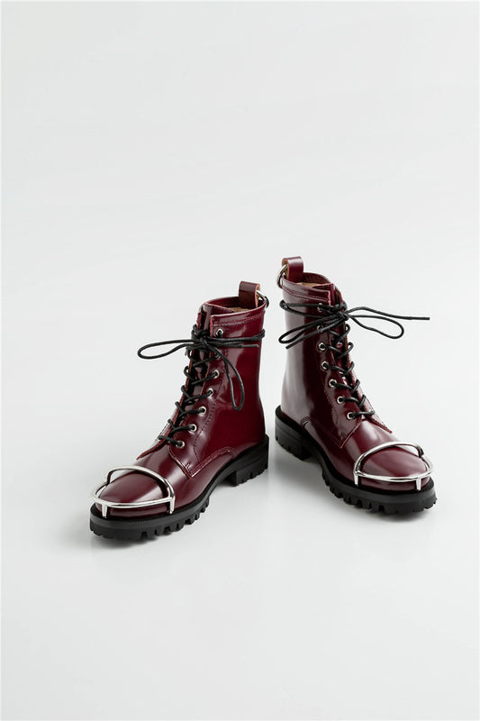  Description: Aamu Handmade Leather Lace Up Boots are all about attention to the finer details hand crafted perfect for winter with a plush lining. These ‘Aamu' ankle  Lace Up Boots are crafted beautiful  leather and have amazing metal detail on the top of the toes. Wear them casually with jeans  or dresses.