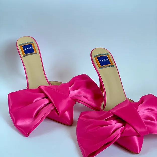 Pink satin discount bow mules