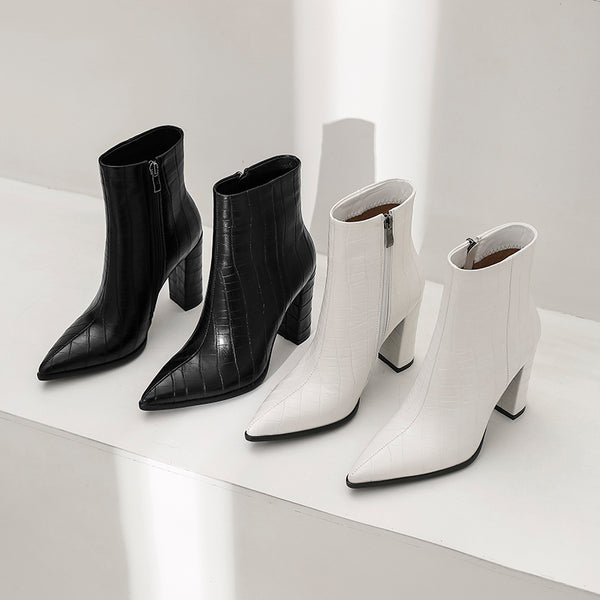 Anneli Croc Vegan Leather pointy toe boots