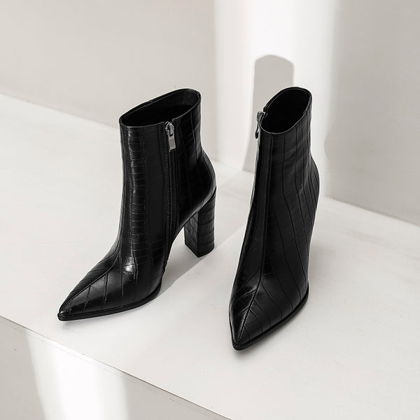 Anneli Croc Vegan Leather pointy toe boots