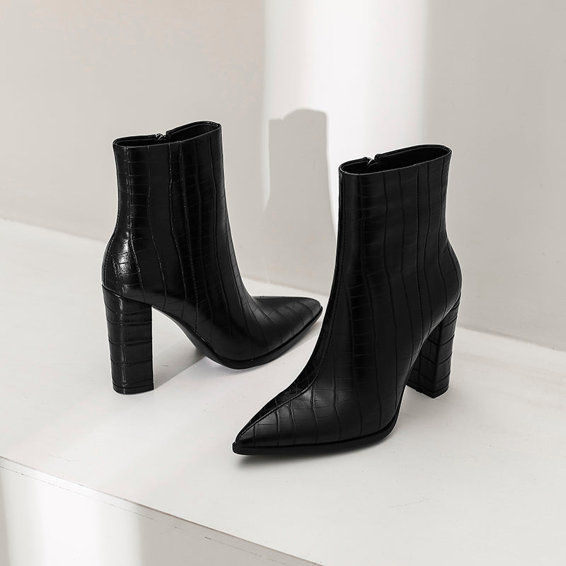 Anneli Croc Vegan Leather pointy toe boots