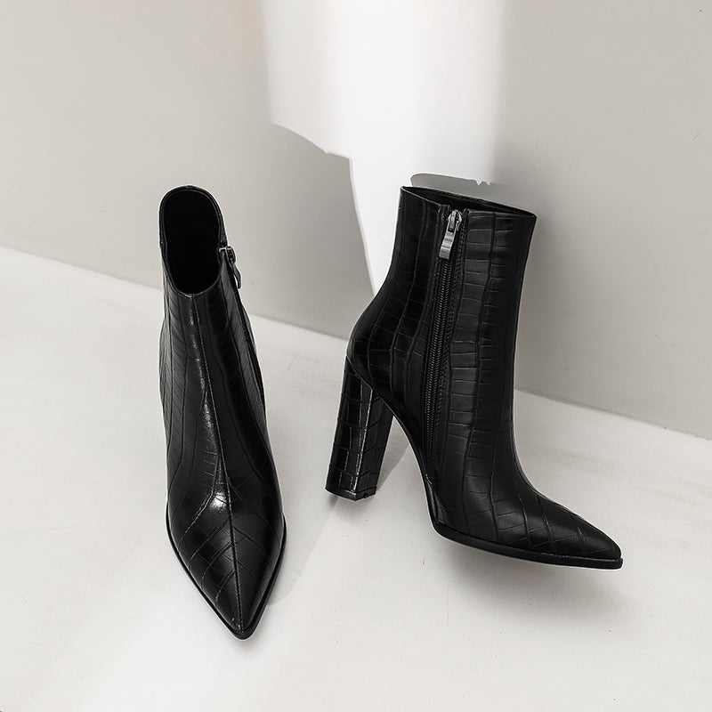 Anneli Croc Vegan Leather pointy toe boots