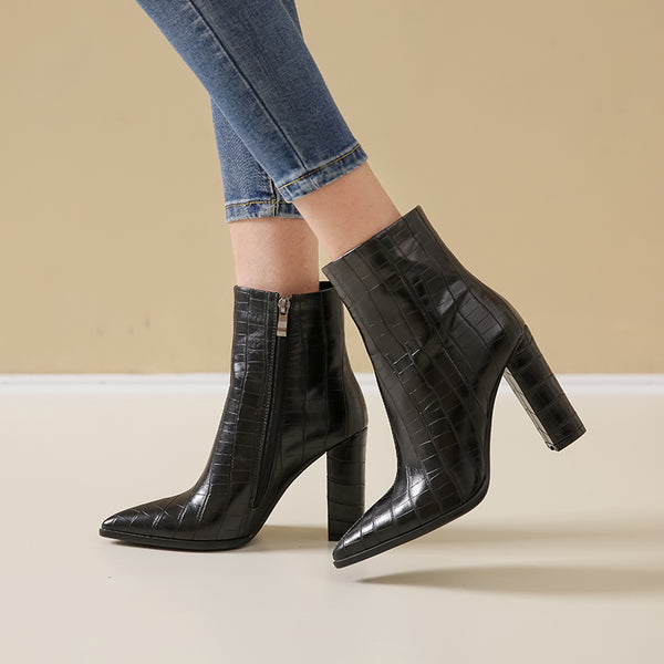 Anneli Croc Vegan Leather pointy toe boots