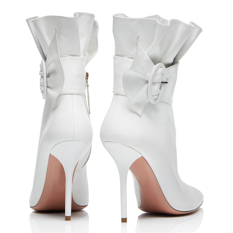 Astrid Ruffle Vegan Leather ankle boots