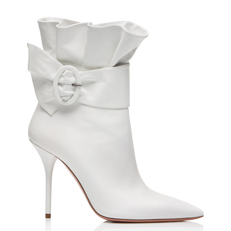 Astrid Ruffle Vegan Leather ankle boots